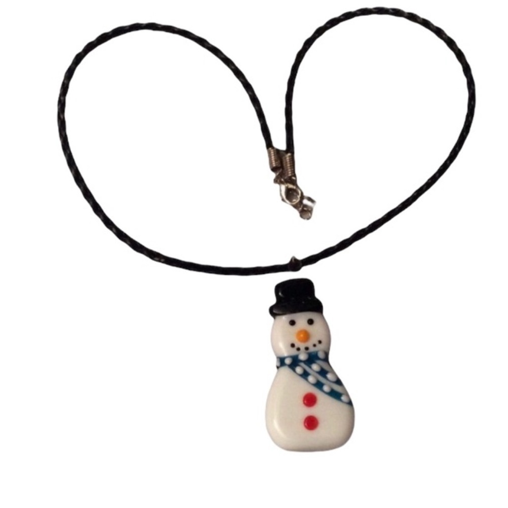 UNBRANDED CHRISTMAS SNOWMAN Pendant Lampwork BEAD Holiday STATEMENT Necklace